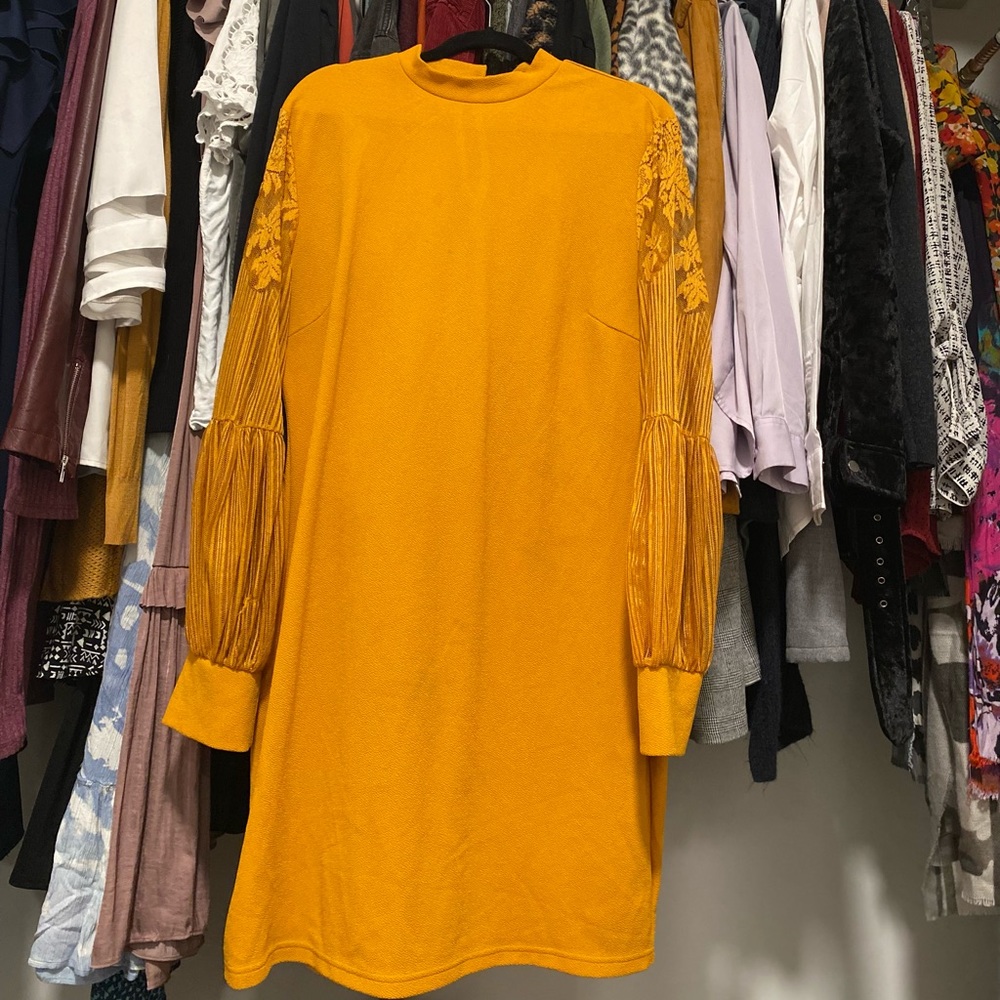 Mustard shoulder see through dress